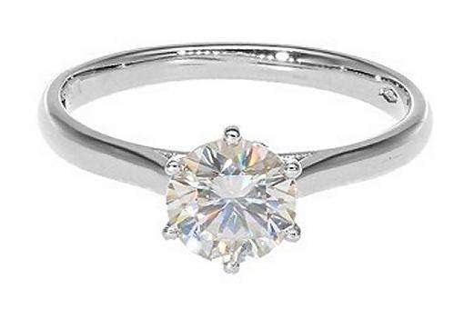 9k / 9ct white gold Solitaire Engagement or Dress RING: 1.00ct Moissanite, 6-claw GLAMOROUS. Limited