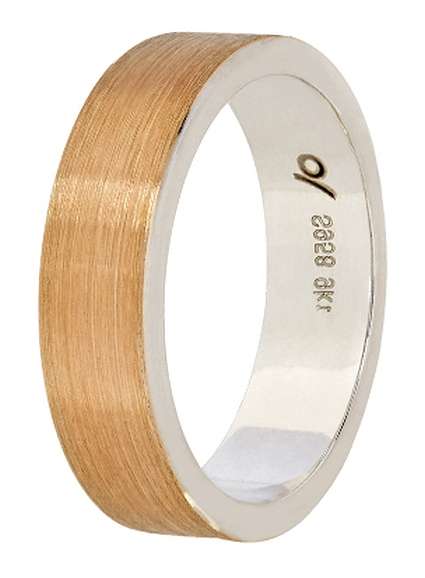 Designer wedding BAND: 9k / 9ct yellow gold & Argentium silver, 6mm wide, flat, brushed a STUNNER