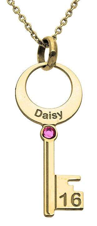 9k / 9ct yellow gold 16th key Pendant / Charm: birthstone