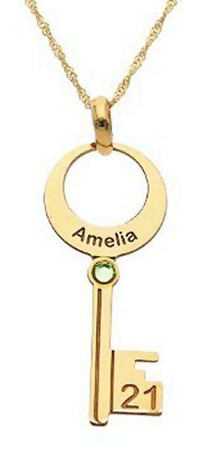 9k / 9ct gold 21st key Pendant / Charm: birthstone