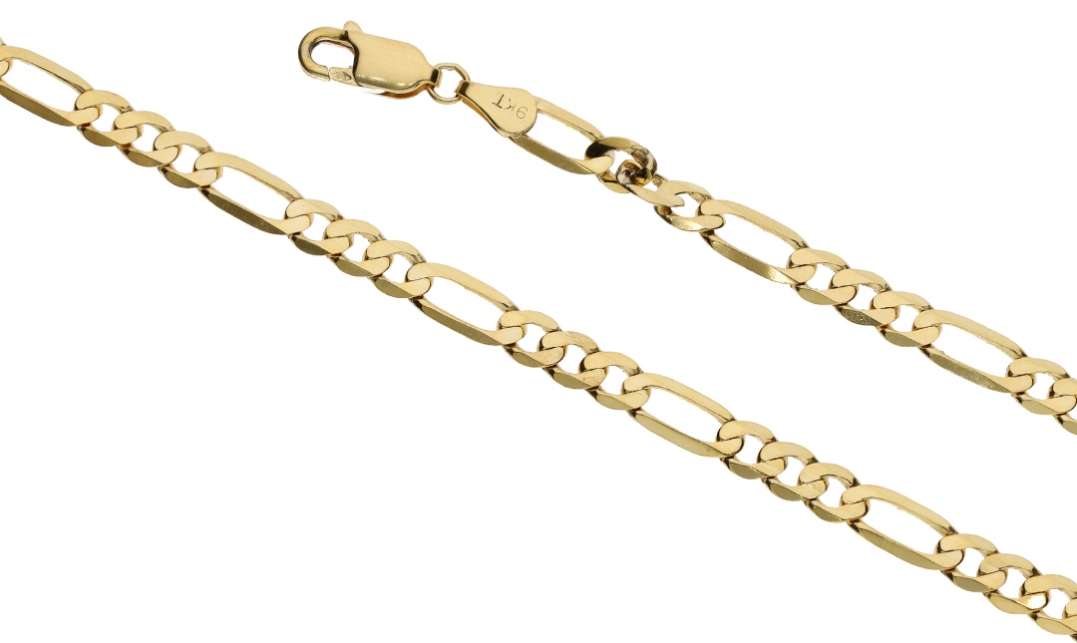 9k / 9ct gold CHAIN: 3+1 Figaro, 4.6mm wide, 60cm