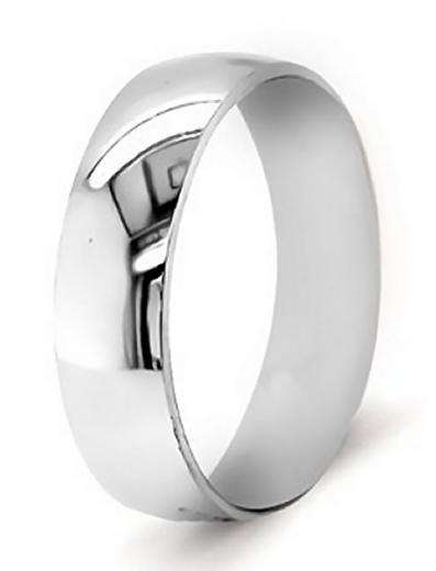 9k / 9ct white gold Wedding Band / Ring, 6mm wide, half round, size T, U or V