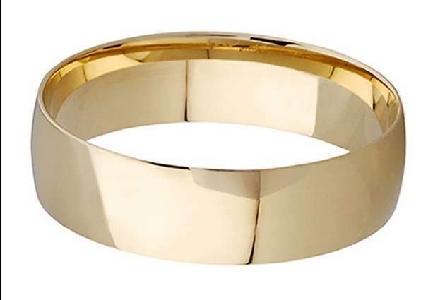 9k / 9ct gold Wedding Band / Ring, 6mm wide, half round, size P