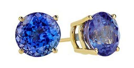 18k / 18ct yellow gold stud EARRINGS: round AAA Tanzanites, 0.60cttw