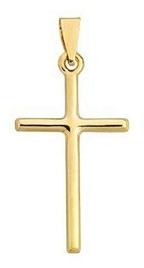 9k / 9ct gold CROSS: square tube, bevelled edges, 30mm long +bale