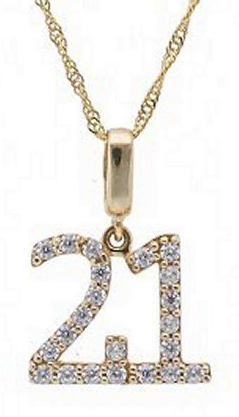 9k / 9ct gold 21st key Pendant / Charm: simulated diamonds  cubic zirconia
