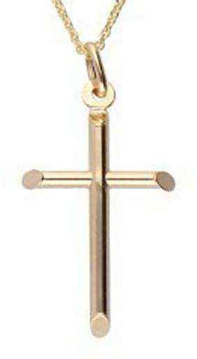 9k / 9ct yellow gold CROSS: bevelled edges, 25mm +bale