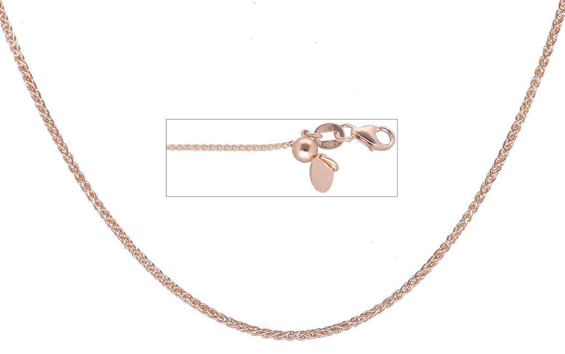 9k / 9ct rose gold CHAIN: Wheat or Spiga link, 1.05mm wide, adjustable to 50cm, oval end