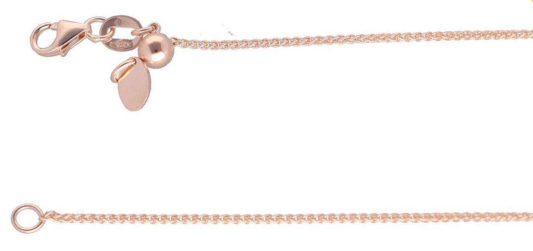9k / 9ct rose gold CHAIN: Wheat or Spiga link, 1.05mm wide, adjustable to 50cm, oval end