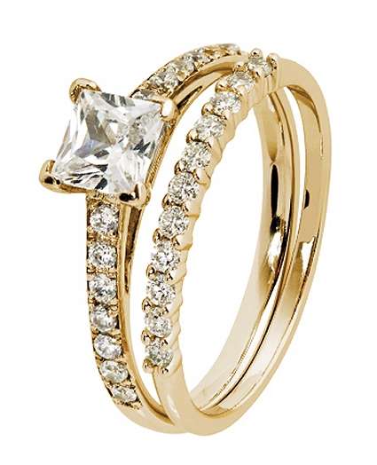 9k / 9ct yellow gold Engagement or Dress RING: Princess & RBC simulated diamonds GLAMOROUS