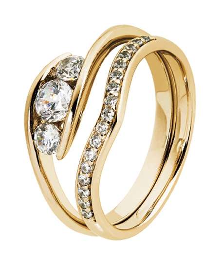 9k / 9ct gold curved BAND: simulated diamonds