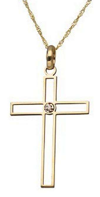 9k / 9ct yellow gold cutout Cross: Diamond centre