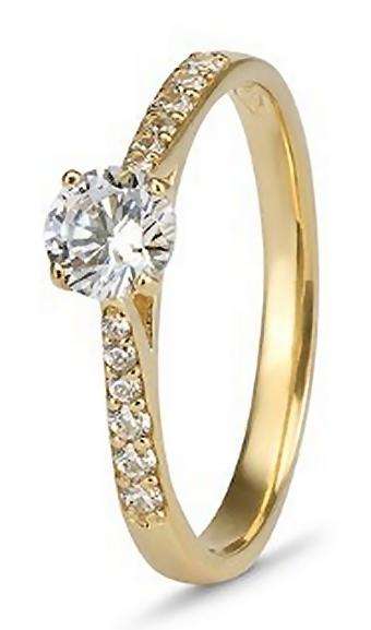 9k / 9ct gold Solitaire Engagement or Dress RING: 0.50ct simulated diamond, 4-claw, pave sides