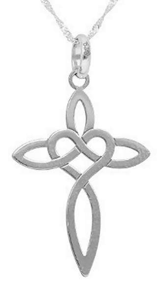 9k / 9ct white gold Irish Infinity heart CROSS: 19mm wide, 28.3mm long +bale. Limited!