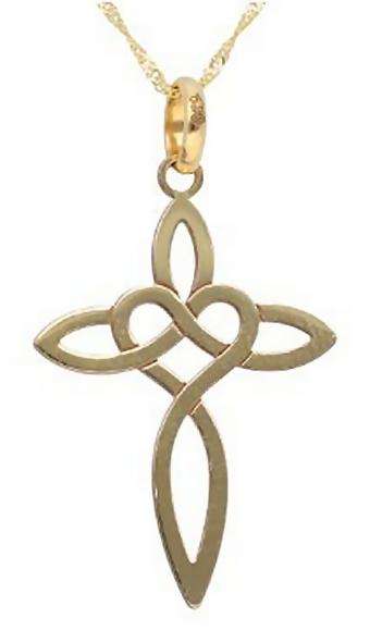 9k / 9ct yellow gold Irish Infinity heart CROSS: 19mm wide, 28.3mm long +bale. Limited!