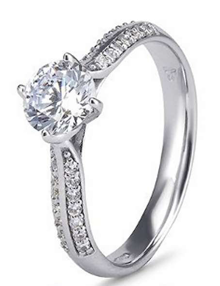 9k / 9ct white gold Solitaire Engagement or Dress RING: double row pave simulated diamonds