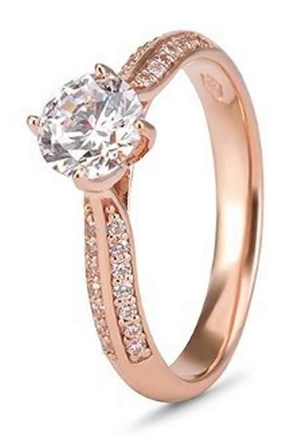 9k / 9ct rose gold Solitaire Engagement or Dress RING: double row pave simulated diamonds