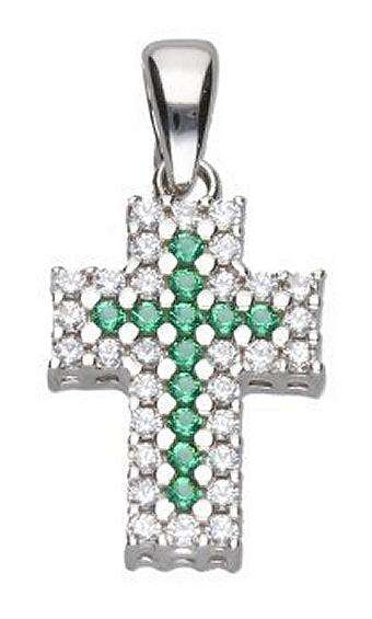 9k / 9ct white gold CROSS: simulated Emeralds & Diamonds  Cubic Zirconia