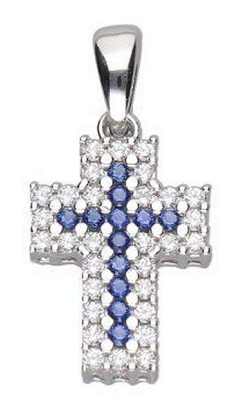 9k / 9ct white gold CROSS: simulated Blue Sapphires & Diamonds  Cubic Zirconia
