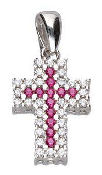 9k / 9ct white gold CROSS: simulated Rubies & Diamonds  Cubic Zirconia