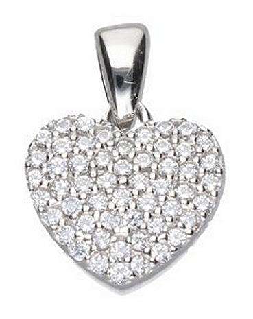 9k / 9ct white gold Pave heart PENDANT: simulated diamonds