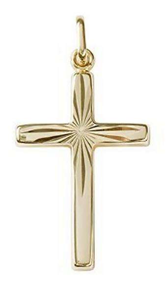 9k / 9ct yellow gold sunray diamond-cut CROSS: 15.2mm wide,  22.4mm long +bale