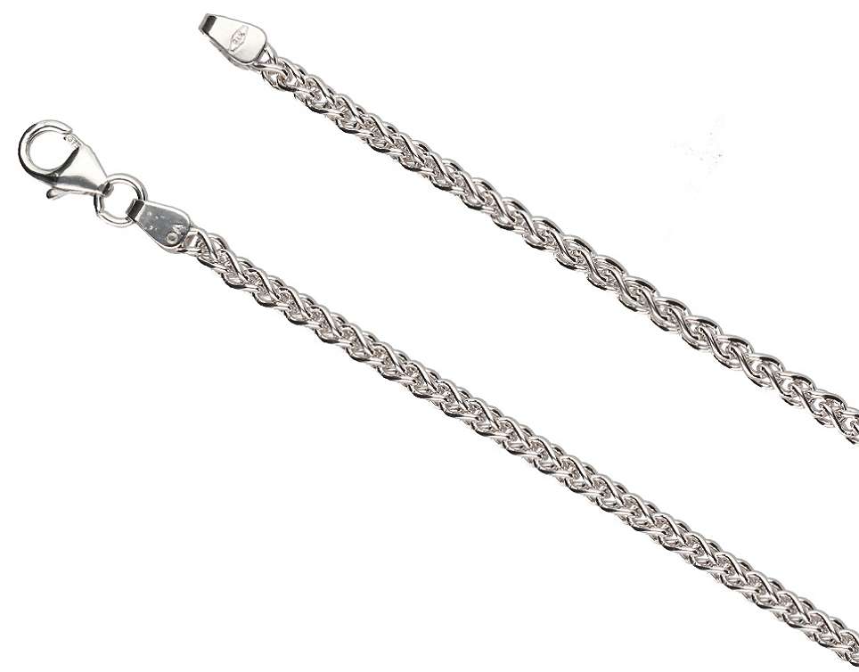 9k / 9ct white gold CHAIN: Wheat or Spiga link, 2.55mm wide, 45cm  an EXCLUSIVE link