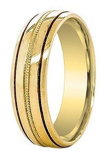 9k / 9ct gold Designer WEDDING BAND: 6mm wide, double enamel inlay, milgrain, size Q, R or S