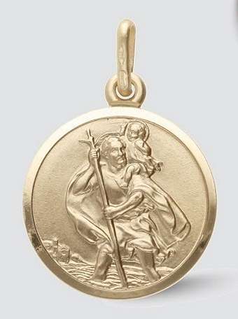 9k / 9ct gold round Saint Christopher disc, 8mm, in high relief