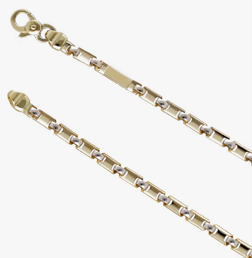 9k / 9ct yellow & white gold Designer BRACELET: 4mm wide rectangular link, 21cm a STUNNER!