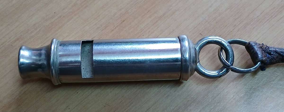 VINTAGE SA POLICE WHISTLE & LANYARD