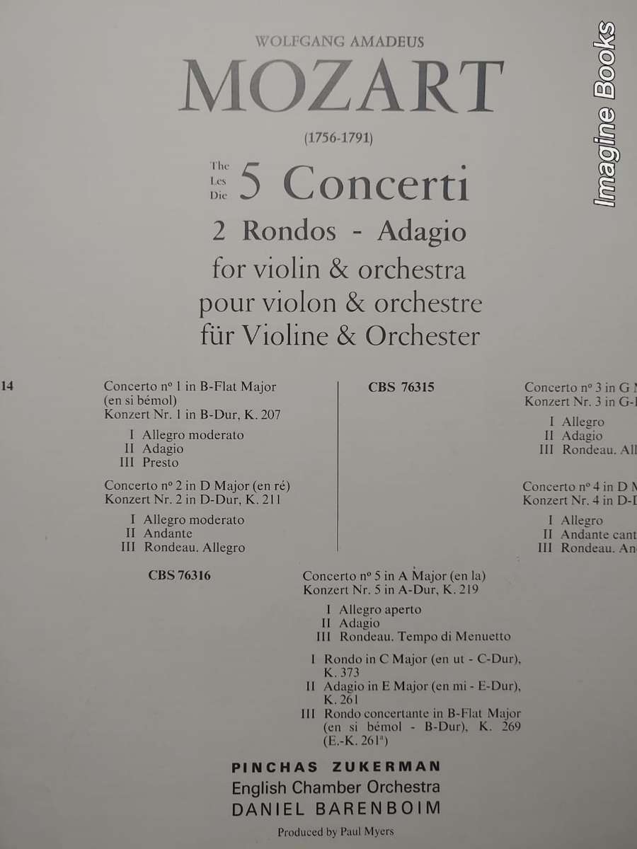 Mozart Violinkonzerte - Zukerman/Barenboim - 3 LP Set