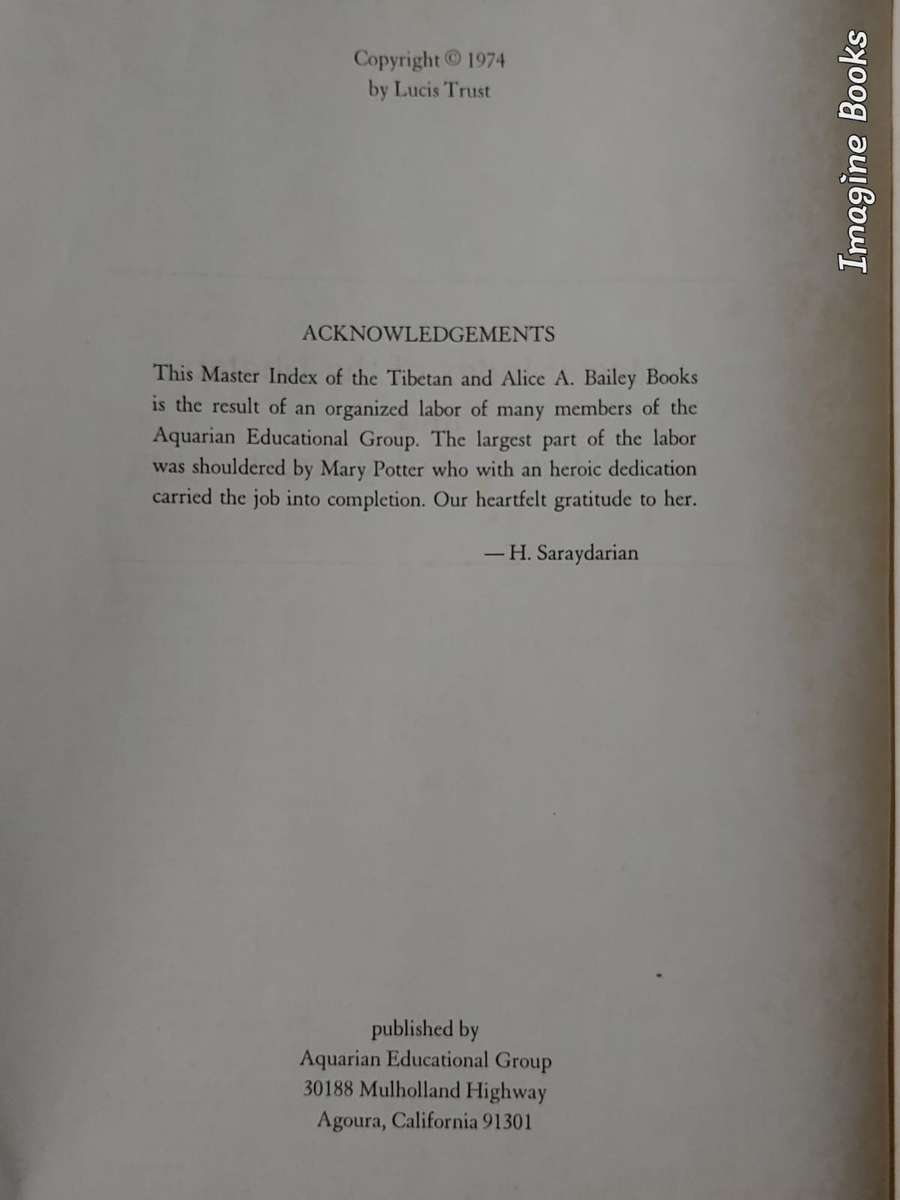 Master Index of the Tibetan and Alice Bailey Books