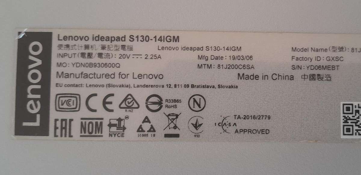 Lenovo Laptop Ideapad S130 14 Inch - 4GB DDR4 237GB SSD