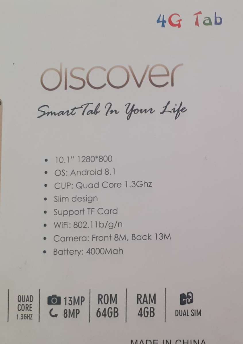 Android Note  4 Plus Tablet "10.1" screen, 4GB, 64GB, Android 8.1, Quad Core, 4G, WIFI