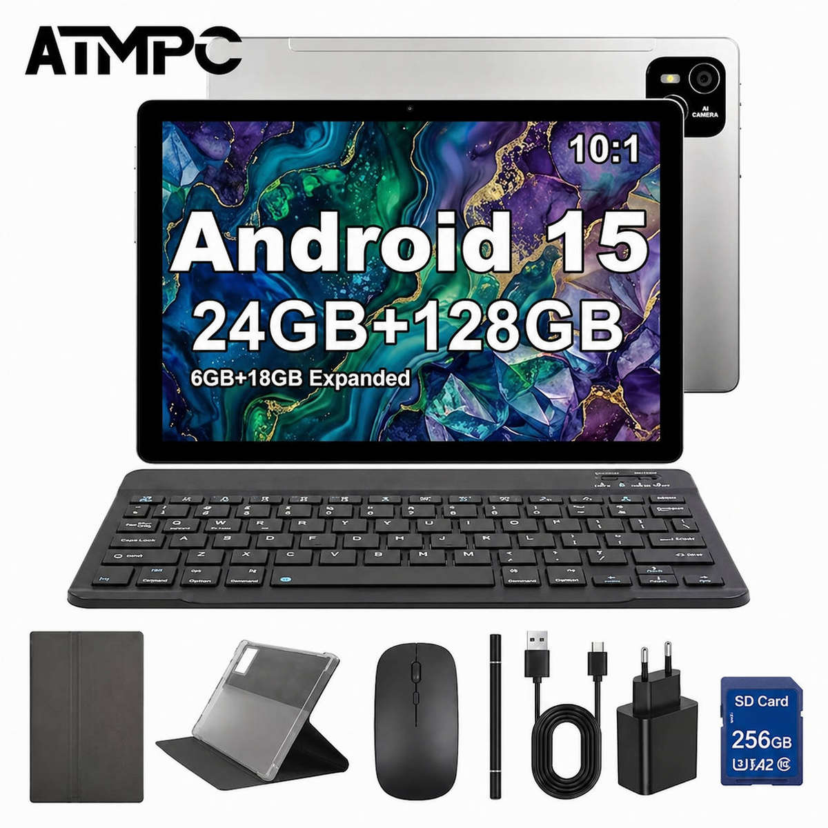 10.1 Inch Android 15 Tablet 24GB RAM DDR4 128GB ROM 8 Core Octa Core with Accessories