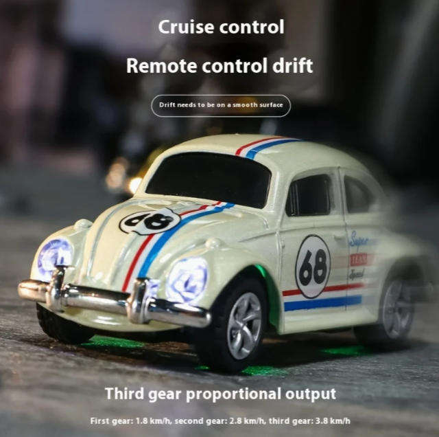 Vintage Volkswagen Beetle 1:64 Alloy Remote Control Car with 3 Speed Gears