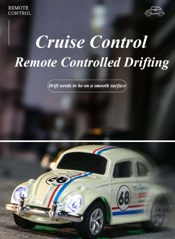 Vintage Volkswagen Beetle 1:64 Alloy Remote Control Car with 3 Speed Gears