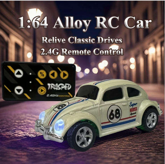 Vintage Volkswagen Beetle 1:64 Alloy Remote Control Car with 3 Speed Gears