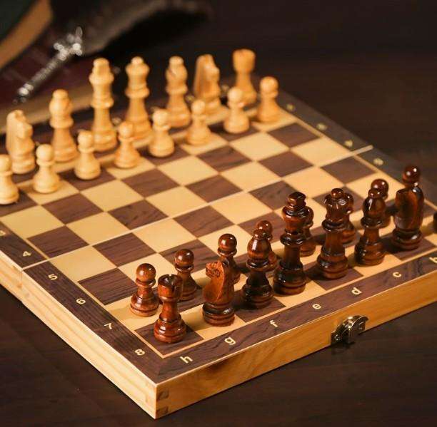 3 in 1 Wood Chess Board with Wood Game Pieces