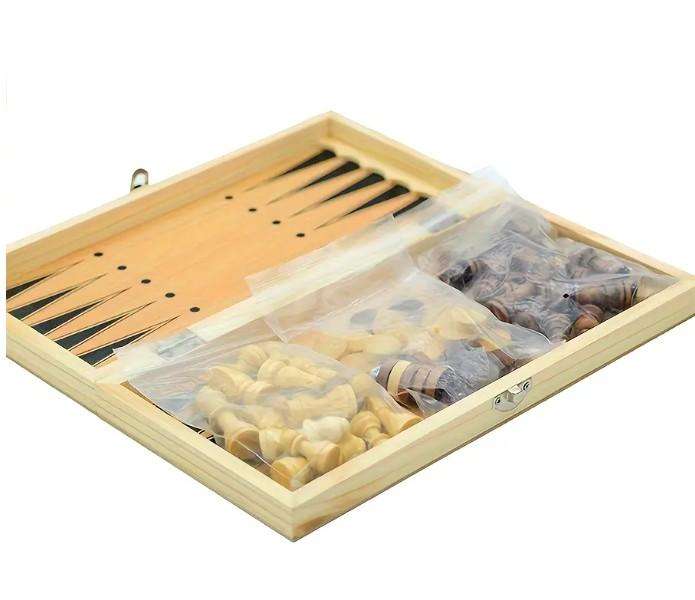 3 in 1 Wood Chess Board with Wood Game Pieces