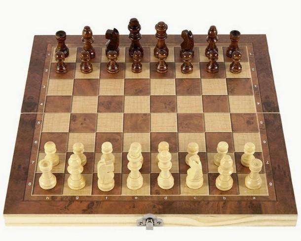 3 in 1 Wood Chess Board with Wood Game Pieces