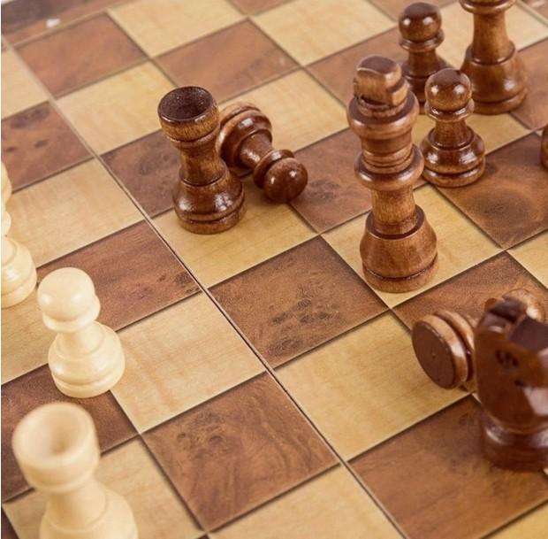 3 in 1 Wood Chess Board with Wood Game Pieces