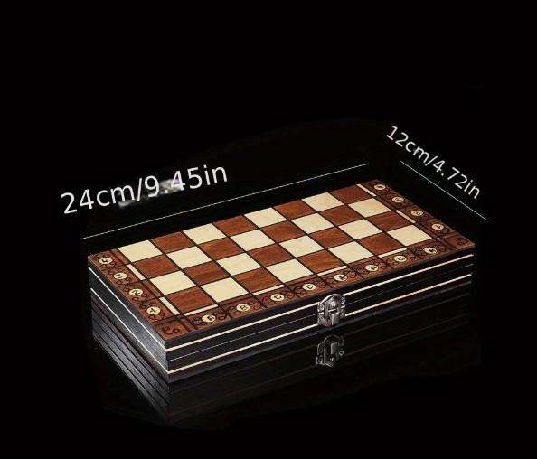 3 in 1 Wood Chess Board with Wood Game Pieces