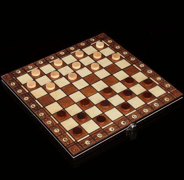 3 in 1 Wood Chess Board with Wood Game Pieces