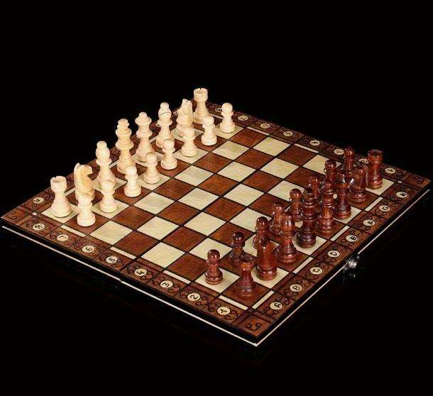 3 in 1 Wood Chess Board with Wood Game Pieces