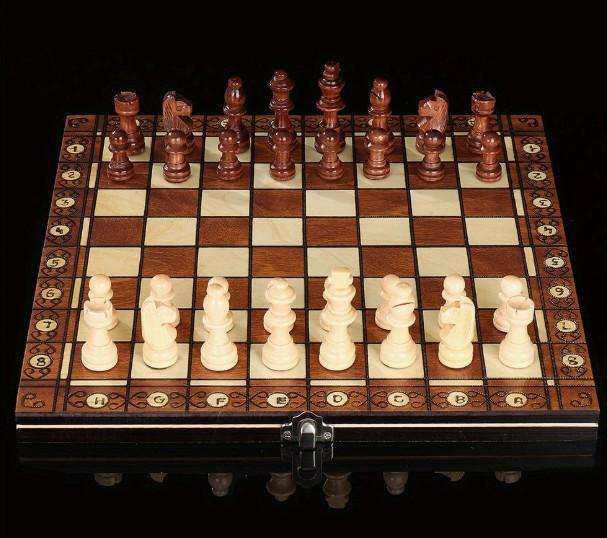 3 in 1 Wood Chess Board with Wood Game Pieces