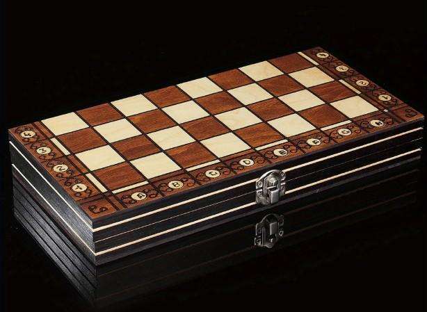 3 in 1 Wood Chess Board with Wood Game Pieces