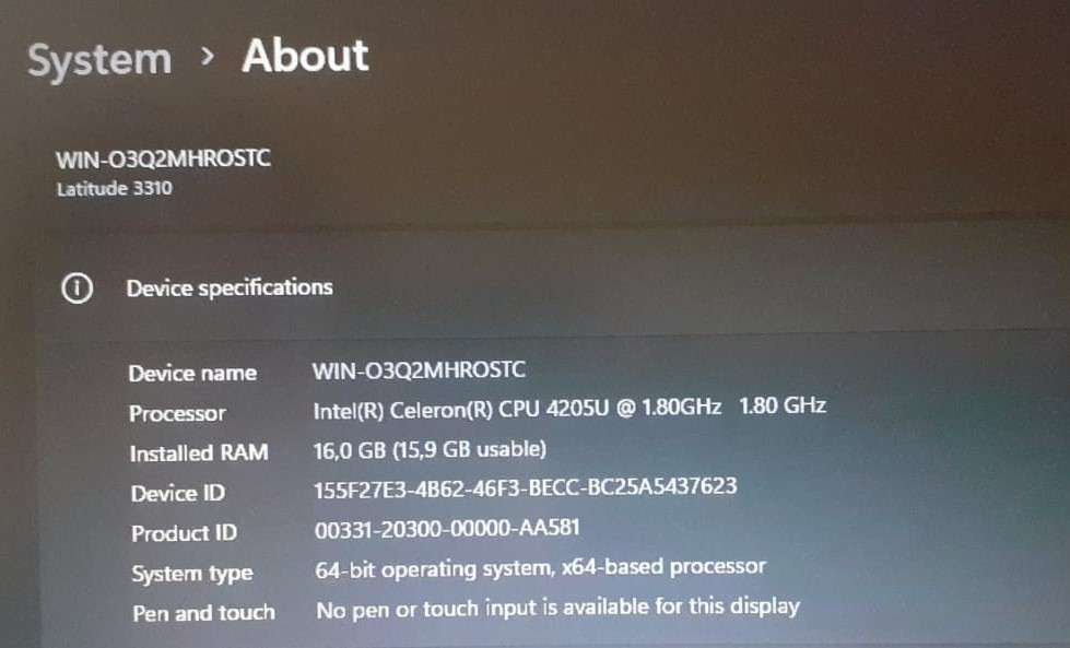 DELL Latitute 3310 Intel Core i3 Laptop 16GB RAM DDR4 256GB SSD NVMe 64 Bit Windows 11 Pro