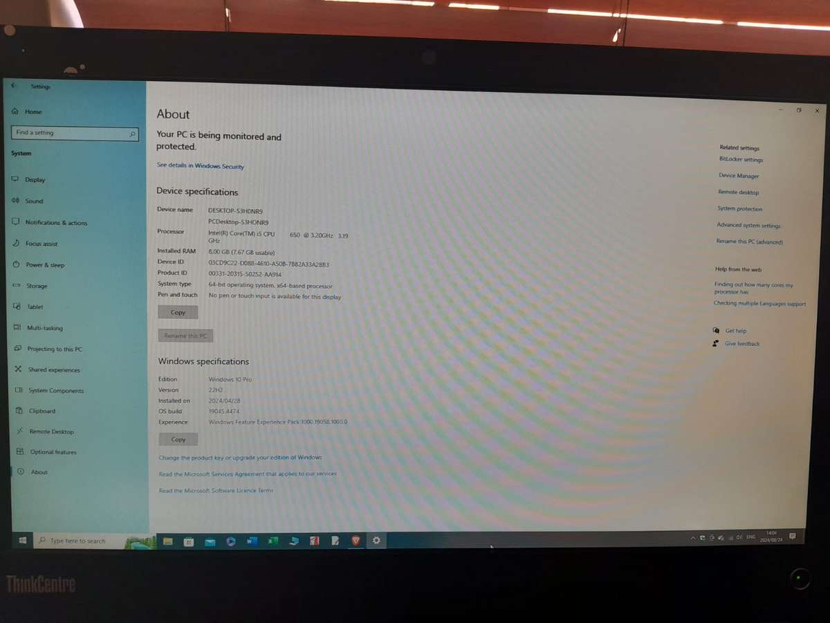 Lenovo All in One Desktop Intel(R) Core i5 CPU 3.20 GHz 4TH GEN Also Including 360W Invertor .